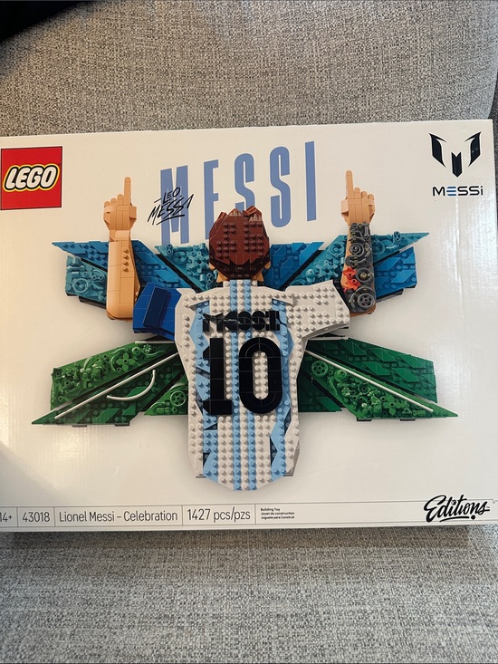LEGO Editions: Leo Messi Celebration Wall Art - White & Light Blue